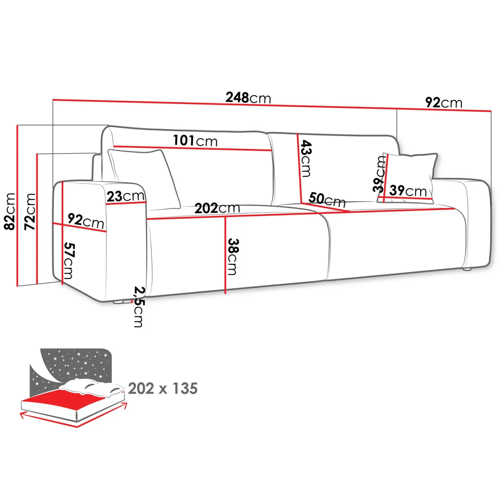 Garnero Arredamenti Divani Lineari|Divani Letto-Divano letto matrimoniale 3 posti 248x90cm velluto a coste grigio Slurp Velluto Poso Grigio