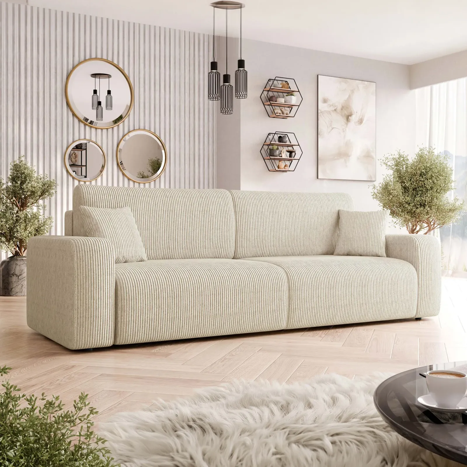 Garnero Arredamenti Divani Lineari|Divani Letto-Divano letto matrimoniale 3 posti 248x90cm velluto a coste beige Slurp Velluto Poso Beige