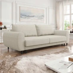 Garnero Arredamenti Divani Lineari|Divani Letto-Divano letto matrimoniale 3 posti 251x95cm tessuto beige Pluffy Tessuto Peluche Onega Beige