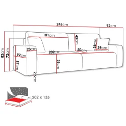 Garnero Arredamenti Divani Lineari|Divani Letto-Divano letto matrimoniale 3 posti 248x90cm velluto a coste tortora Slurp Velluto Poso Tortora