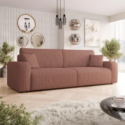 Garnero Arredamenti Divani Lineari|Divani Letto-Divano letto matrimoniale 3 posti 248x90cm velluto a coste rosa Slurp Velluto Poso Rosa