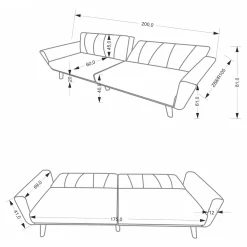 Garnero Arredamenti Divani Letto|Divani Letto-Divano letto reclinabile 3 posti 200x55cm grigio nero Aron