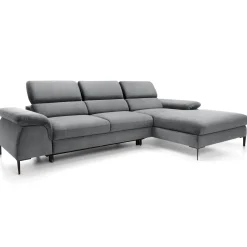 Garnero Arredamenti Divani Angolari|Divani Letto-Divano letto regolabile angolare destra 4 posti 288x182cm tessuto grigio chiaro Loungey Tessuto Vellutato Vogue Grigio Chiaro