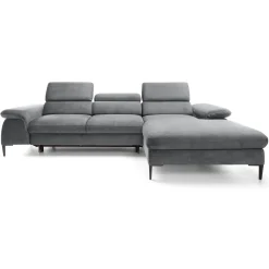 Garnero Arredamenti Divani Angolari|Divani Letto-Divano letto regolabile angolare destra 4 posti 288x182cm tessuto grigio chiaro Loungey Tessuto Vellutato Vogue Grigio Chiaro