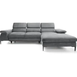 Garnero Arredamenti Divani Angolari|Divani Letto-Divano letto regolabile angolare destra 4 posti 288x182cm tessuto grigio chiaro Loungey Tessuto Vellutato Vogue Grigio Chiaro