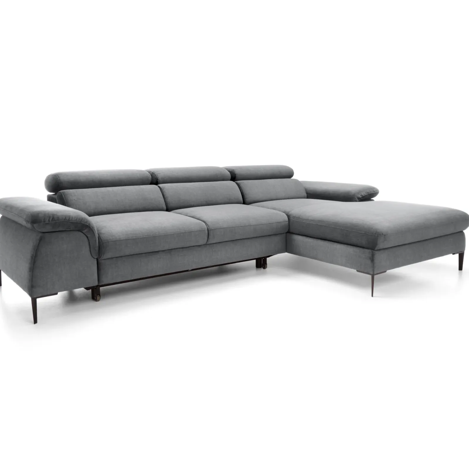 Garnero Arredamenti Divani Angolari|Divani Letto-Divano letto regolabile angolare destra 4 posti 288x182cm tessuto grigio chiaro Loungey Tessuto Vellutato Vogue Grigio Chiaro