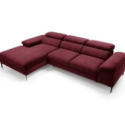 Garnero Arredamenti Divani Angolari|Divani Letto-Divano letto regolabile angolare sinistra 4 posti 288x182cm tessuto rosso bordeaux Loungey Tessuto Vellutato Vogue Bordeaux