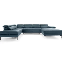 Garnero Arredamenti Divani Angolari|Divani Letto-Divano letto regolabile angolare sinistro 5 posti 353x214cm tessuto azzurro Calmora Tessuto Vellutato Vogue Azzurro