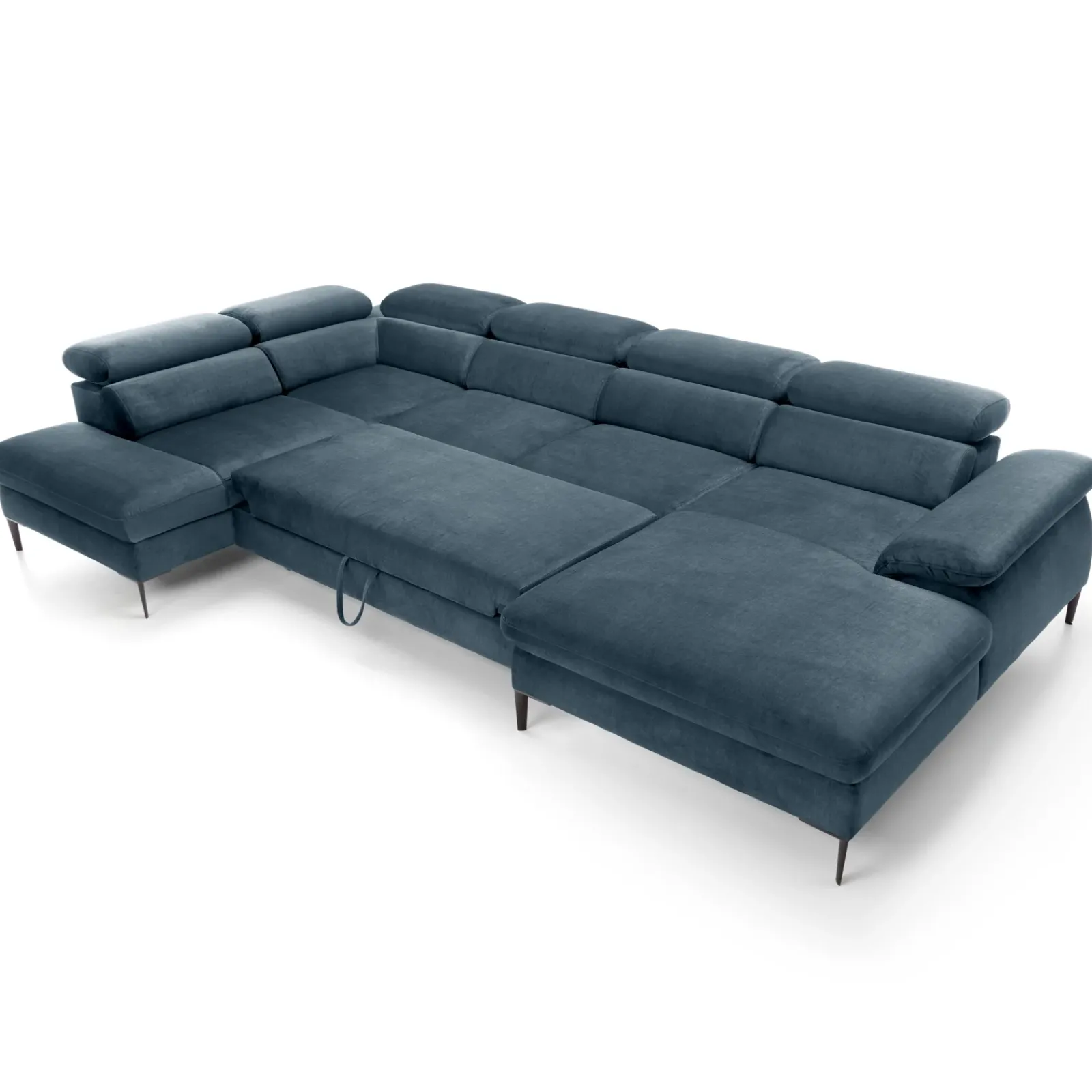 Garnero Arredamenti Divani Angolari|Divani Letto-Divano letto regolabile angolare sinistro 5 posti 353x214cm tessuto azzurro Calmora Tessuto Vellutato Vogue Azzurro