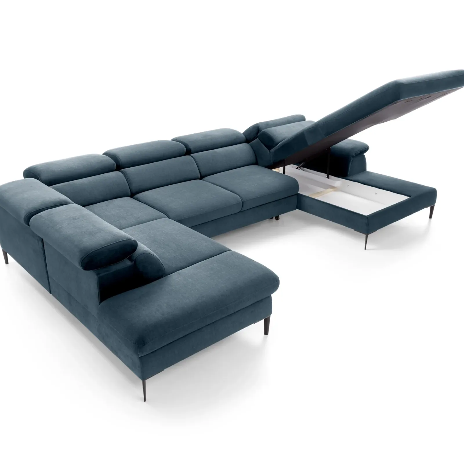 Garnero Arredamenti Divani Angolari|Divani Letto-Divano letto regolabile angolare sinistro 5 posti 353x214cm tessuto azzurro Calmora Tessuto Vellutato Vogue Azzurro