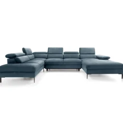 Garnero Arredamenti Divani Angolari|Divani Letto-Divano letto regolabile angolare sinistro 5 posti 353x214cm tessuto azzurro Calmora Tessuto Vellutato Vogue Azzurro