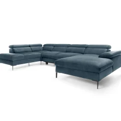Garnero Arredamenti Divani Angolari|Divani Letto-Divano letto regolabile angolare sinistro 5 posti 353x214cm tessuto azzurro Calmora Tessuto Vellutato Vogue Azzurro