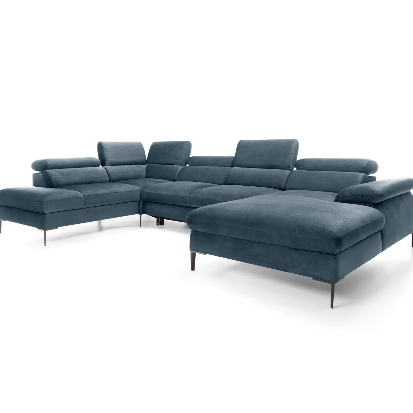 Garnero Arredamenti Divani Angolari|Divani Letto-Divano letto regolabile angolare sinistro 5 posti 353x214cm tessuto azzurro Calmora Tessuto Vellutato Vogue Azzurro