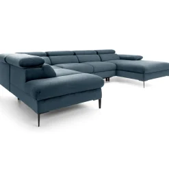 Garnero Arredamenti Divani Angolari|Divani Letto-Divano letto regolabile angolare sinistro 5 posti 353x214cm tessuto azzurro Calmora Tessuto Vellutato Vogue Azzurro