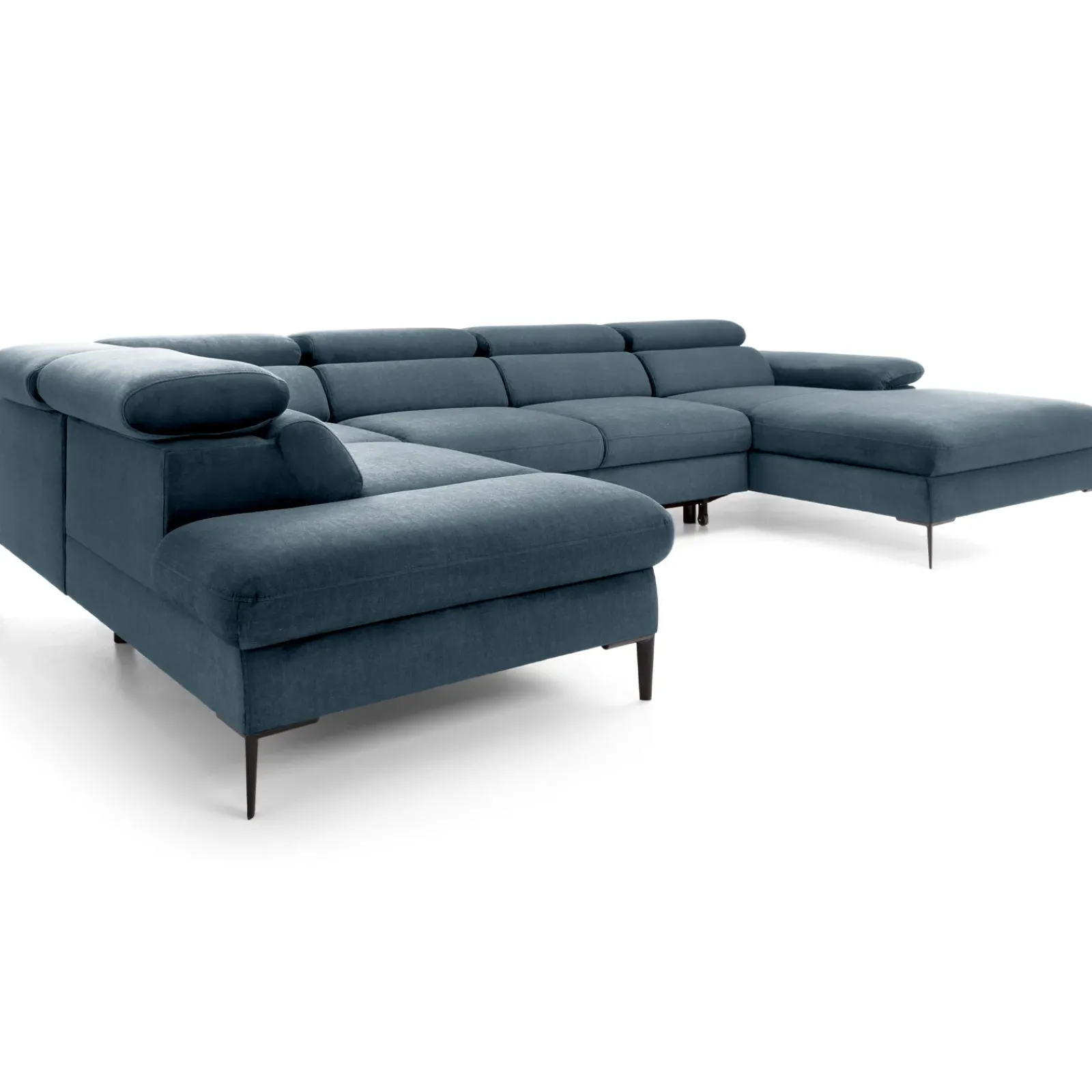 Garnero Arredamenti Divani Angolari|Divani Letto-Divano letto regolabile angolare sinistro 5 posti 353x214cm tessuto azzurro Calmora Tessuto Vellutato Vogue Azzurro