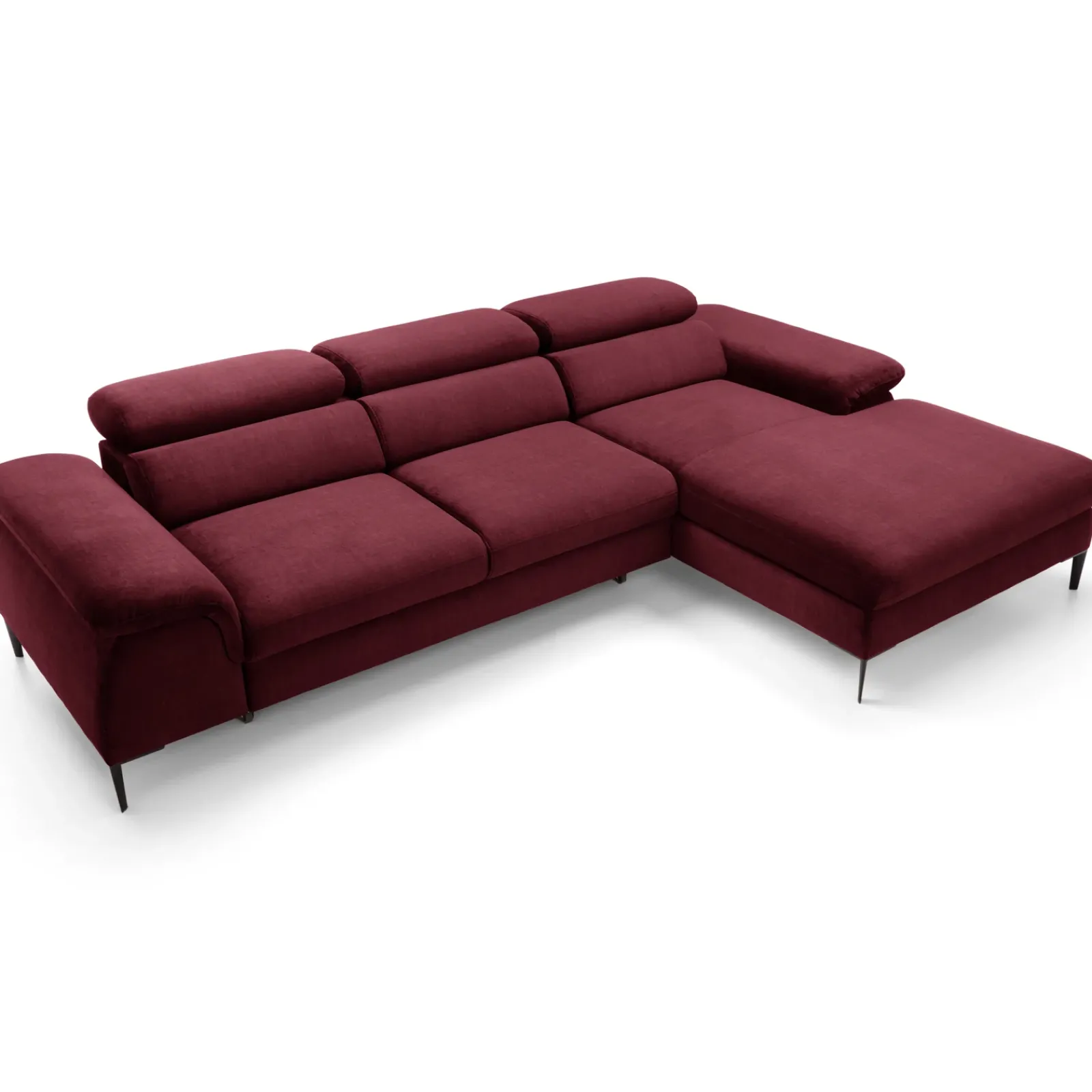Garnero Arredamenti Divani Angolari|Divani Letto-Divano letto regolabile angolare destra 4 posti 288x182cm tessuto rosso bordeaux Loungey Tessuto Vellutato Vogue Bordeaux