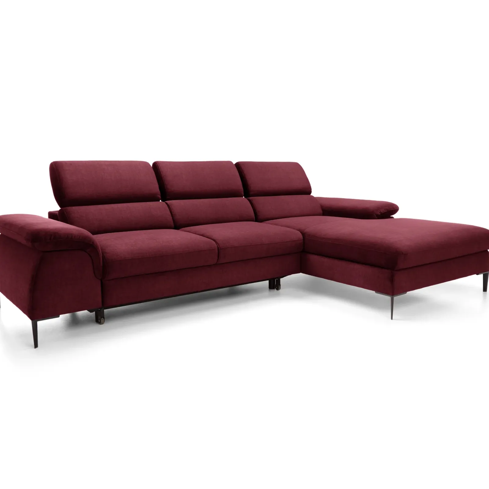 Garnero Arredamenti Divani Angolari|Divani Letto-Divano letto regolabile angolare destra 4 posti 288x182cm tessuto rosso bordeaux Loungey Tessuto Vellutato Vogue Bordeaux