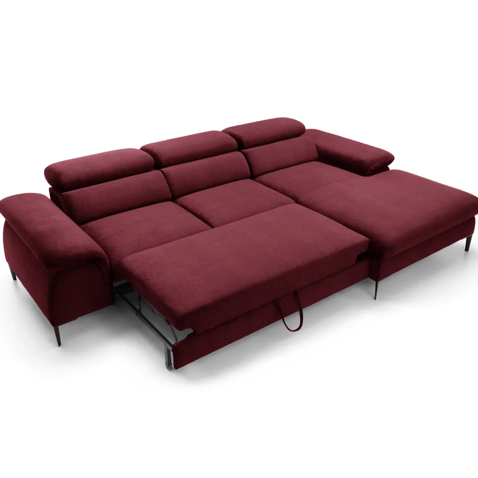 Garnero Arredamenti Divani Angolari|Divani Letto-Divano letto regolabile angolare destra 4 posti 288x182cm tessuto rosso bordeaux Loungey Tessuto Vellutato Vogue Bordeaux