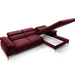 Garnero Arredamenti Divani Angolari|Divani Letto-Divano letto regolabile angolare destra 4 posti 288x182cm tessuto rosso bordeaux Loungey Tessuto Vellutato Vogue Bordeaux