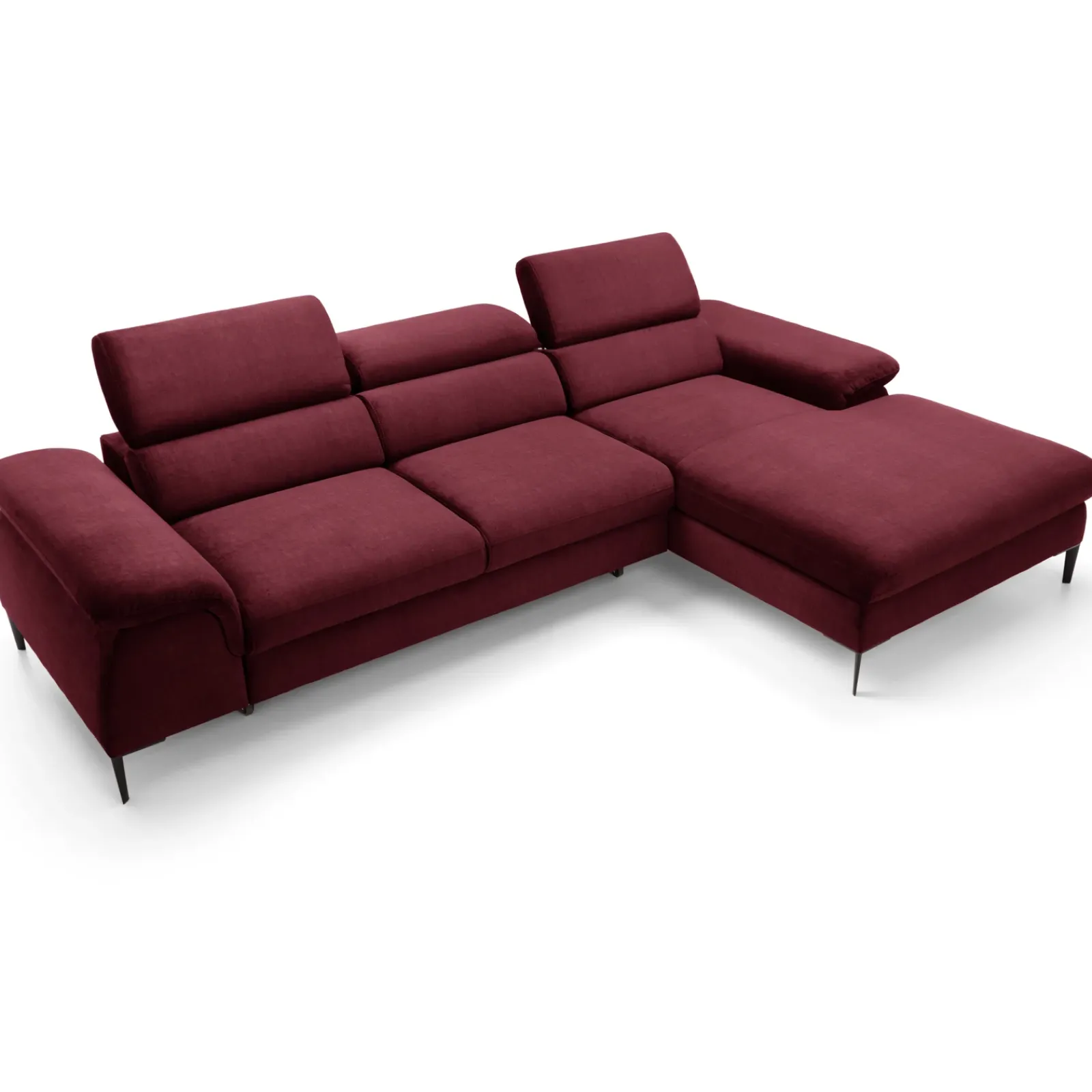 Garnero Arredamenti Divani Angolari|Divani Letto-Divano letto regolabile angolare destra 4 posti 288x182cm tessuto rosso bordeaux Loungey Tessuto Vellutato Vogue Bordeaux
