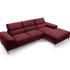 Garnero Arredamenti Divani Angolari|Divani Letto-Divano letto regolabile angolare destra 4 posti 288x182cm tessuto rosso bordeaux Loungey Tessuto Vellutato Vogue Bordeaux