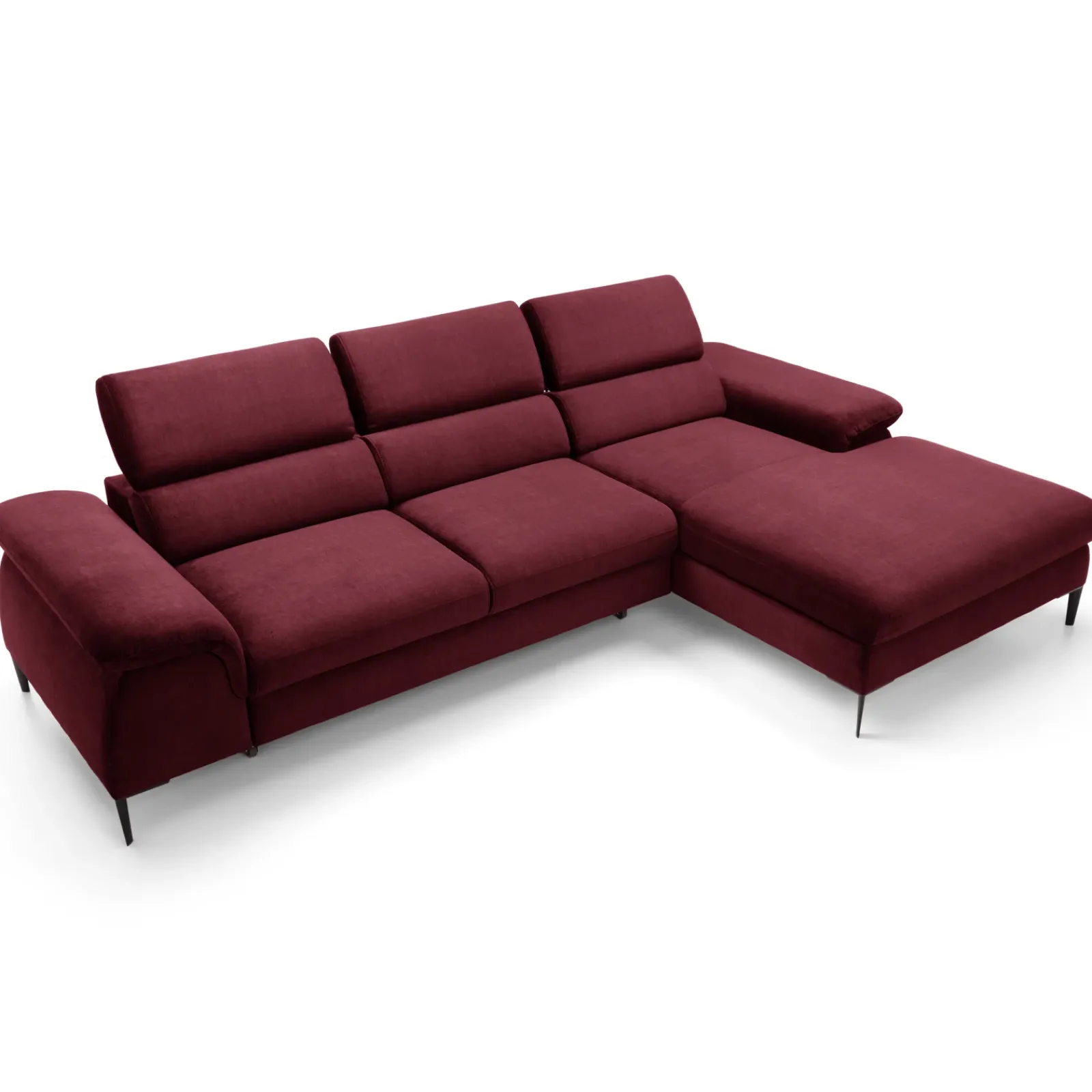 Garnero Arredamenti Divani Angolari|Divani Letto-Divano letto regolabile angolare destra 4 posti 288x182cm tessuto rosso bordeaux Loungey Tessuto Vellutato Vogue Bordeaux