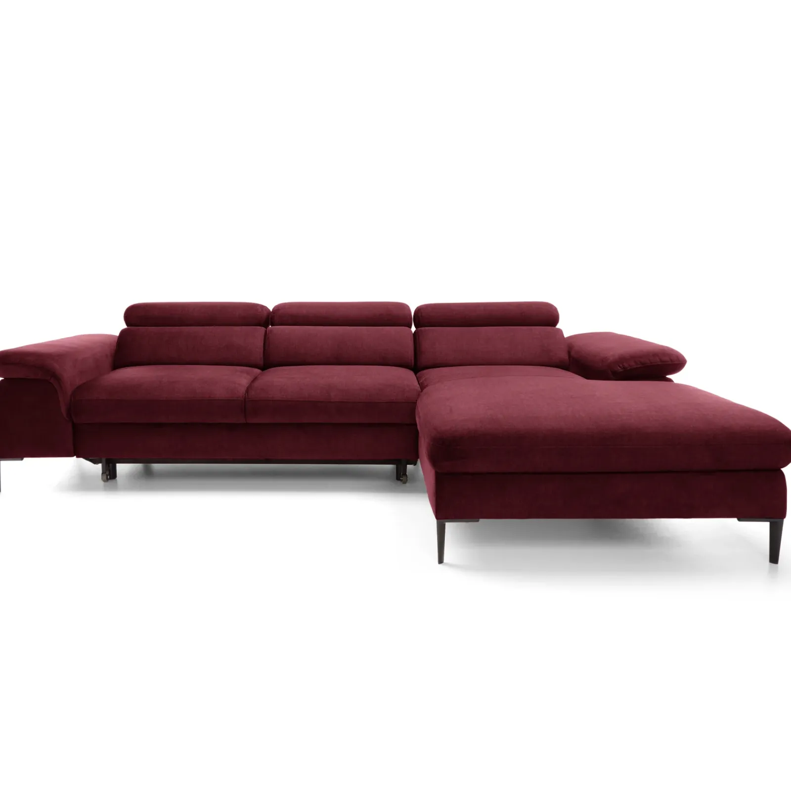Garnero Arredamenti Divani Angolari|Divani Letto-Divano letto regolabile angolare destra 4 posti 288x182cm tessuto rosso bordeaux Loungey Tessuto Vellutato Vogue Bordeaux