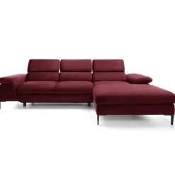 Garnero Arredamenti Divani Angolari|Divani Letto-Divano letto regolabile angolare destra 4 posti 288x182cm tessuto rosso bordeaux Loungey Tessuto Vellutato Vogue Bordeaux