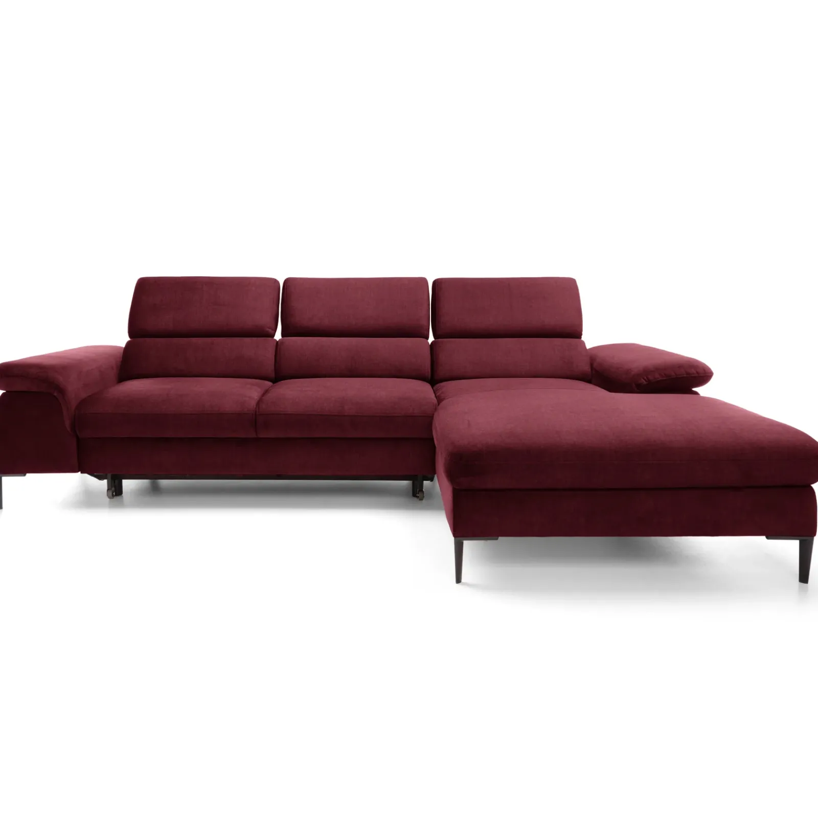 Garnero Arredamenti Divani Angolari|Divani Letto-Divano letto regolabile angolare destra 4 posti 288x182cm tessuto rosso bordeaux Loungey Tessuto Vellutato Vogue Bordeaux