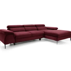 Garnero Arredamenti Divani Angolari|Divani Letto-Divano letto regolabile angolare destra 4 posti 288x182cm tessuto rosso bordeaux Loungey Tessuto Vellutato Vogue Bordeaux