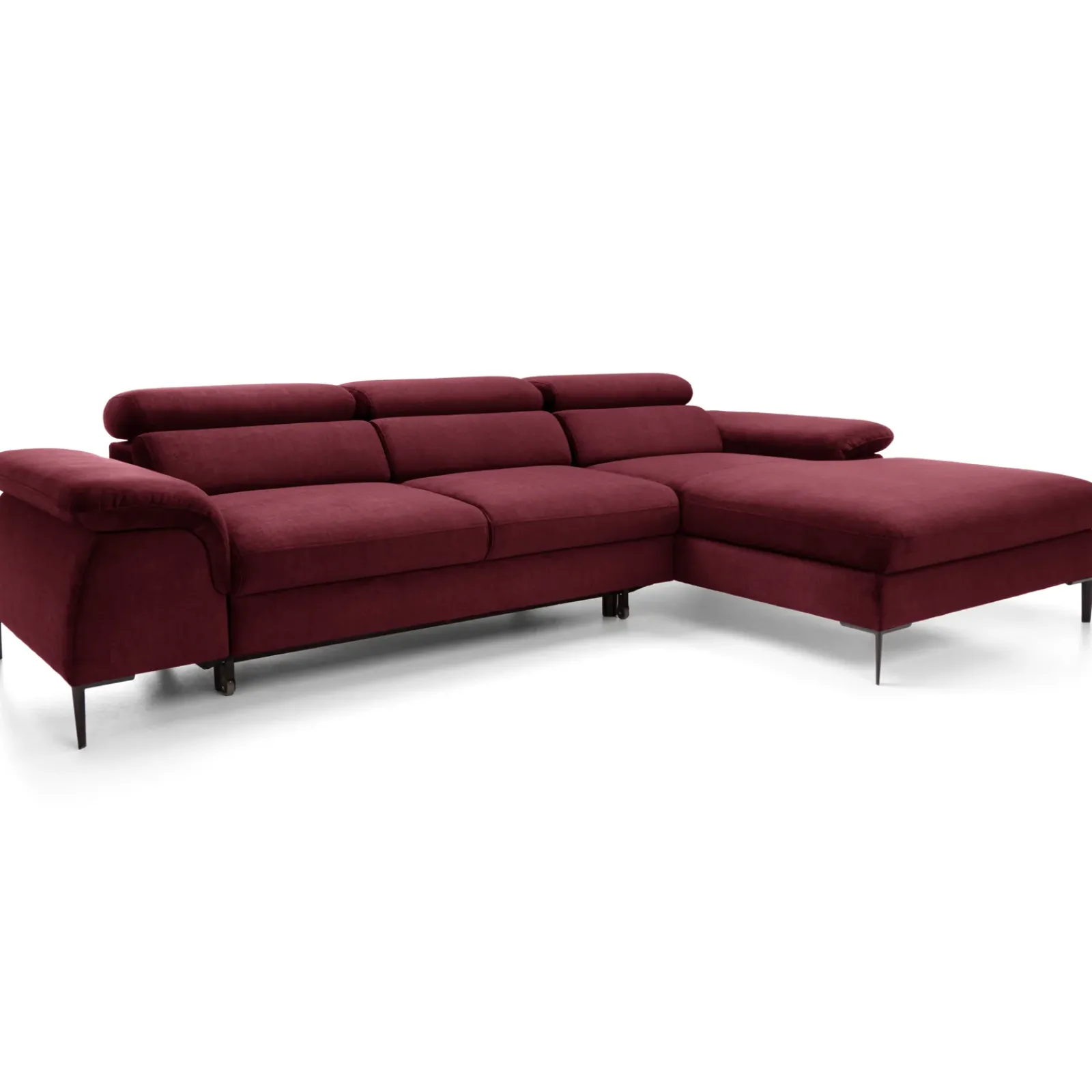 Garnero Arredamenti Divani Angolari|Divani Letto-Divano letto regolabile angolare destra 4 posti 288x182cm tessuto rosso bordeaux Loungey Tessuto Vellutato Vogue Bordeaux