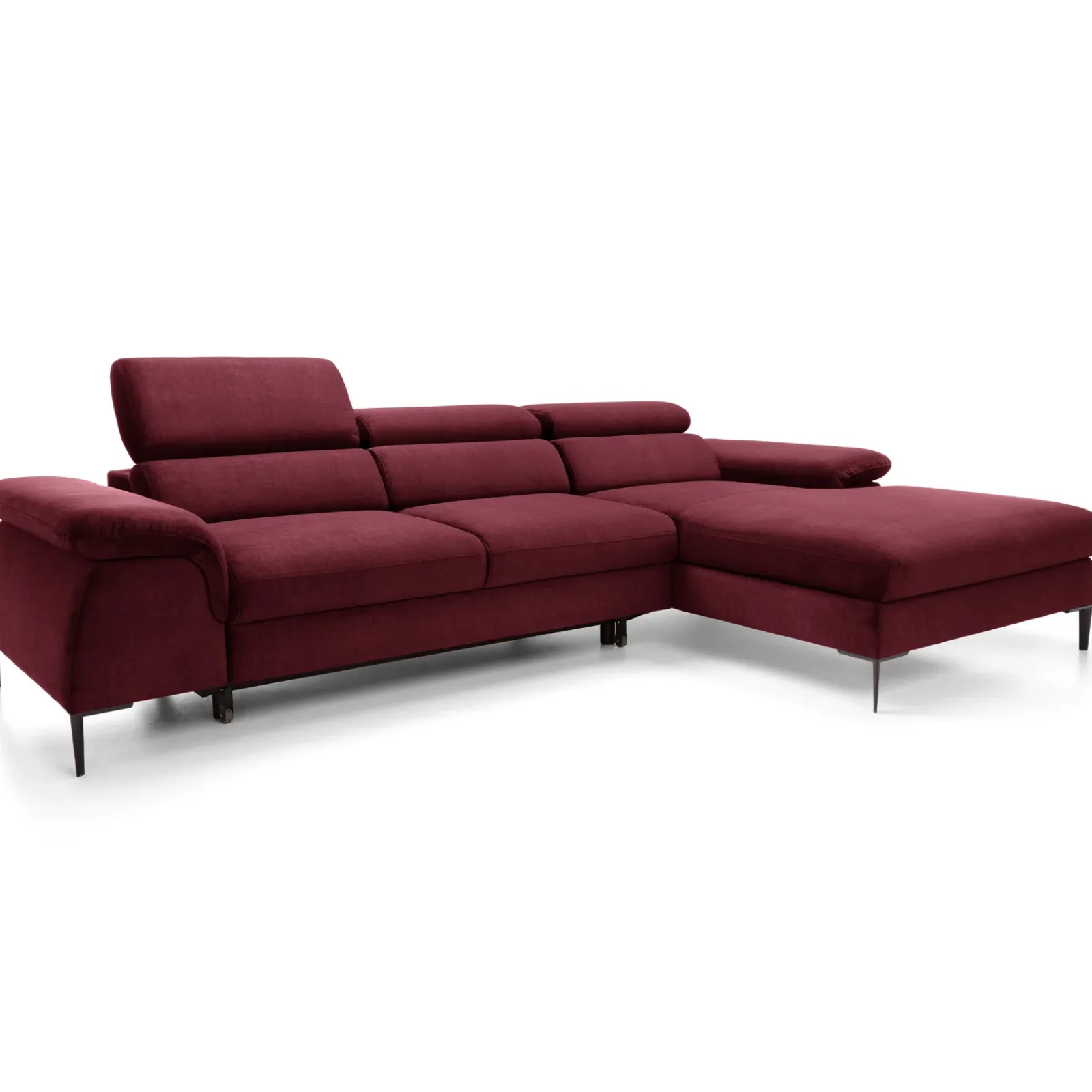 Garnero Arredamenti Divani Angolari|Divani Letto-Divano letto regolabile angolare destra 4 posti 288x182cm tessuto rosso bordeaux Loungey Tessuto Vellutato Vogue Bordeaux