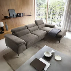 Garnero Arredamenti Divani Angolari|Divani Letto-Divano letto regolabile angolare destra 4 posti 288x182cm tessuto beige Loungey Tessuto Vellutato Vogue Beige