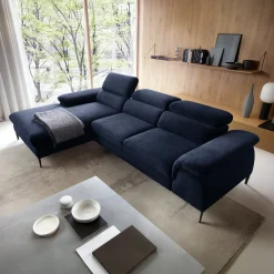 Garnero Arredamenti Divani Angolari|Divani Letto-Divano letto regolabile angolare sinistra 4 posti 288x182cm tessuto blu Loungey Tessuto Vellutato Vogue Blu