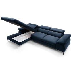 Garnero Arredamenti Divani Angolari|Divani Letto-Divano letto regolabile angolare sinistra 4 posti 288x182cm tessuto blu Loungey Tessuto Vellutato Vogue Blu
