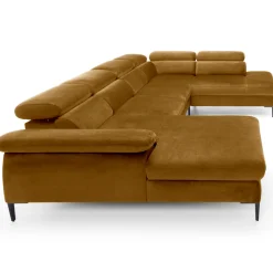 Garnero Arredamenti Divani Angolari|Divani Letto-Divano letto regolabile angolare destro 5 posti 353x214cm tessuto giallo senape Calmora Tessuto Vellutato Vogue Giallo Senape