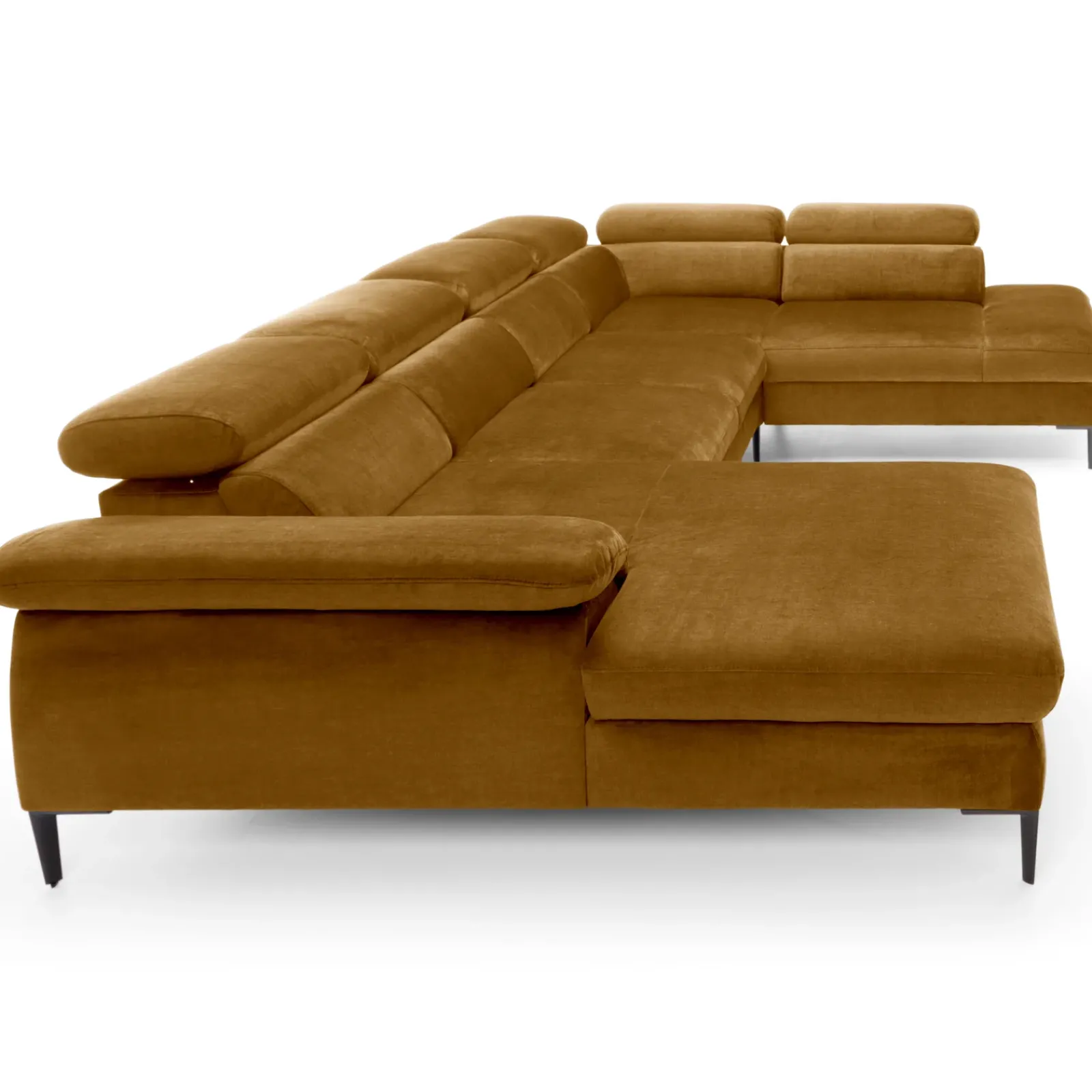 Garnero Arredamenti Divani Angolari|Divani Letto-Divano letto regolabile angolare destro 5 posti 353x214cm tessuto giallo senape Calmora Tessuto Vellutato Vogue Giallo Senape