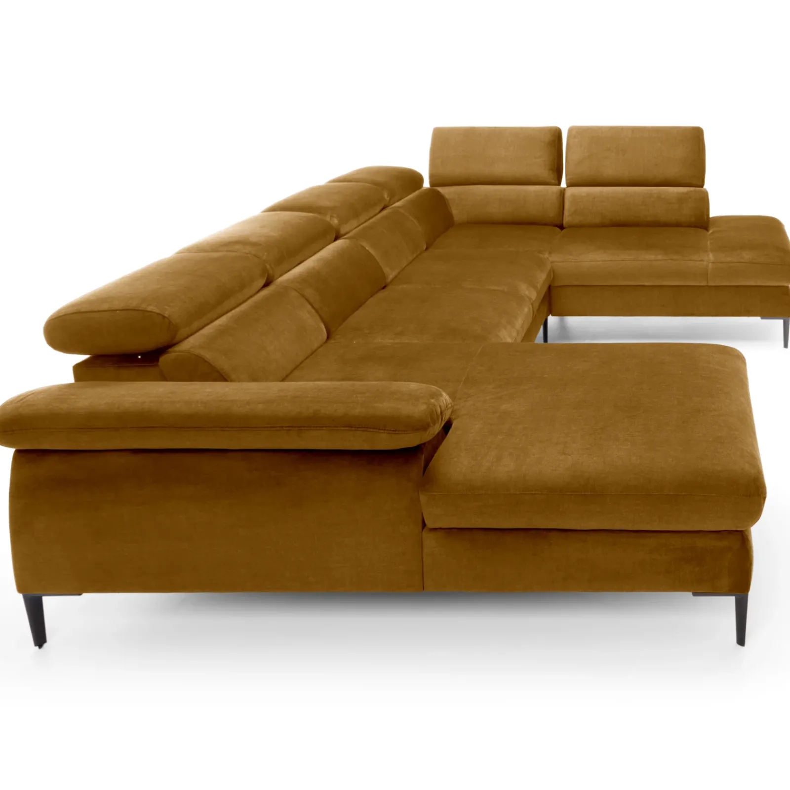 Garnero Arredamenti Divani Angolari|Divani Letto-Divano letto regolabile angolare destro 5 posti 353x214cm tessuto giallo senape Calmora Tessuto Vellutato Vogue Giallo Senape