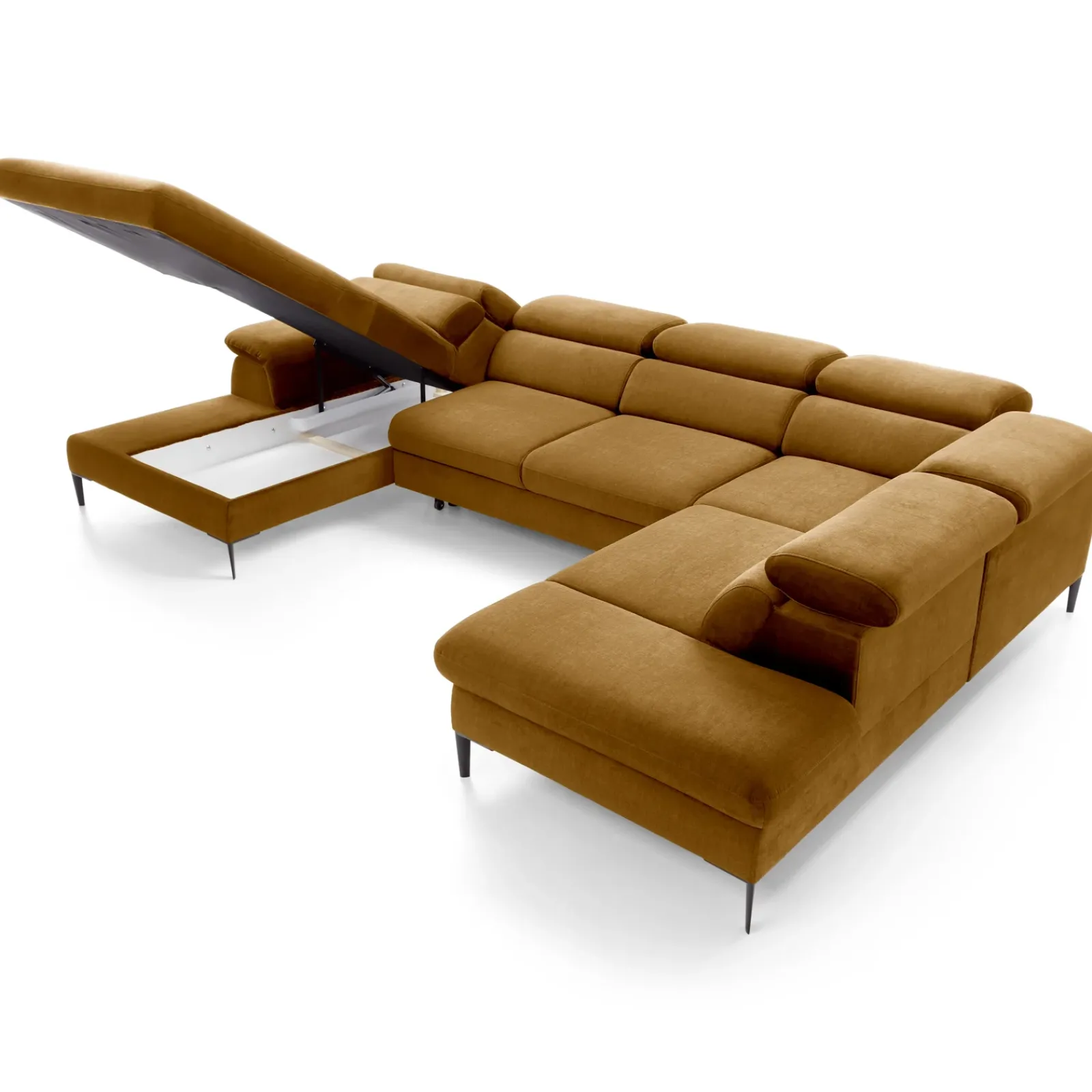 Garnero Arredamenti Divani Angolari|Divani Letto-Divano letto regolabile angolare destro 5 posti 353x214cm tessuto giallo senape Calmora Tessuto Vellutato Vogue Giallo Senape