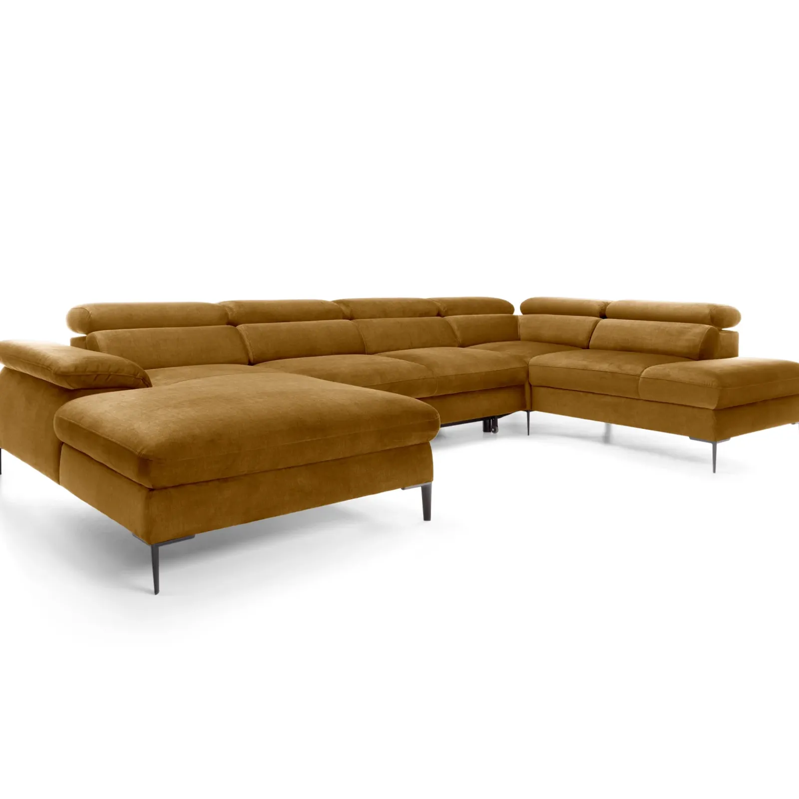 Garnero Arredamenti Divani Angolari|Divani Letto-Divano letto regolabile angolare destro 5 posti 353x214cm tessuto giallo senape Calmora Tessuto Vellutato Vogue Giallo Senape