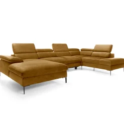 Garnero Arredamenti Divani Angolari|Divani Letto-Divano letto regolabile angolare destro 5 posti 353x214cm tessuto giallo senape Calmora Tessuto Vellutato Vogue Giallo Senape