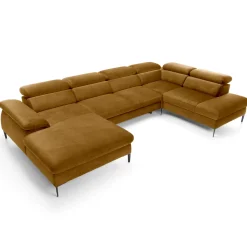 Garnero Arredamenti Divani Angolari|Divani Letto-Divano letto regolabile angolare destro 5 posti 353x214cm tessuto giallo senape Calmora Tessuto Vellutato Vogue Giallo Senape