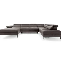 Garnero Arredamenti Divani Angolari|Divani Letto-Divano letto regolabile angolare destro 5 posti 353x214cm tessuto tortora scuro Calmora Tessuto Vellutato Vogue Tortora Scuro