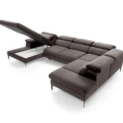 Garnero Arredamenti Divani Angolari|Divani Letto-Divano letto regolabile angolare destro 5 posti 353x214cm tessuto tortora scuro Calmora Tessuto Vellutato Vogue Tortora Scuro