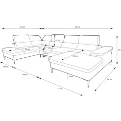 Garnero Arredamenti Divani Angolari|Divani Letto-Divano letto regolabile angolare destro 5 posti 353x214cm tessuto tortora scuro Calmora Tessuto Vellutato Vogue Tortora Scuro