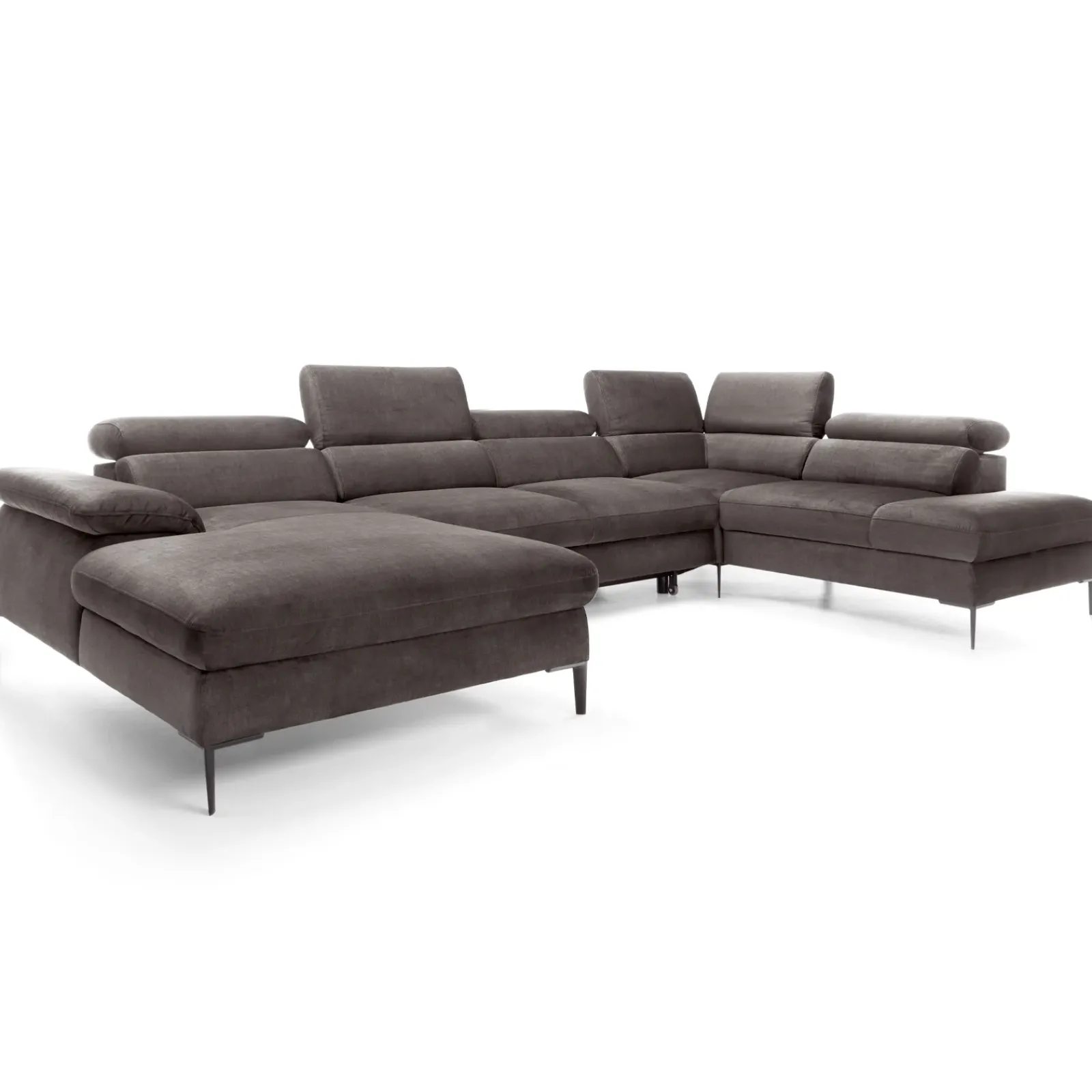 Garnero Arredamenti Divani Angolari|Divani Letto-Divano letto regolabile angolare destro 5 posti 353x214cm tessuto tortora scuro Calmora Tessuto Vellutato Vogue Tortora Scuro