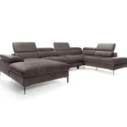 Garnero Arredamenti Divani Angolari|Divani Letto-Divano letto regolabile angolare destro 5 posti 353x214cm tessuto tortora scuro Calmora Tessuto Vellutato Vogue Tortora Scuro