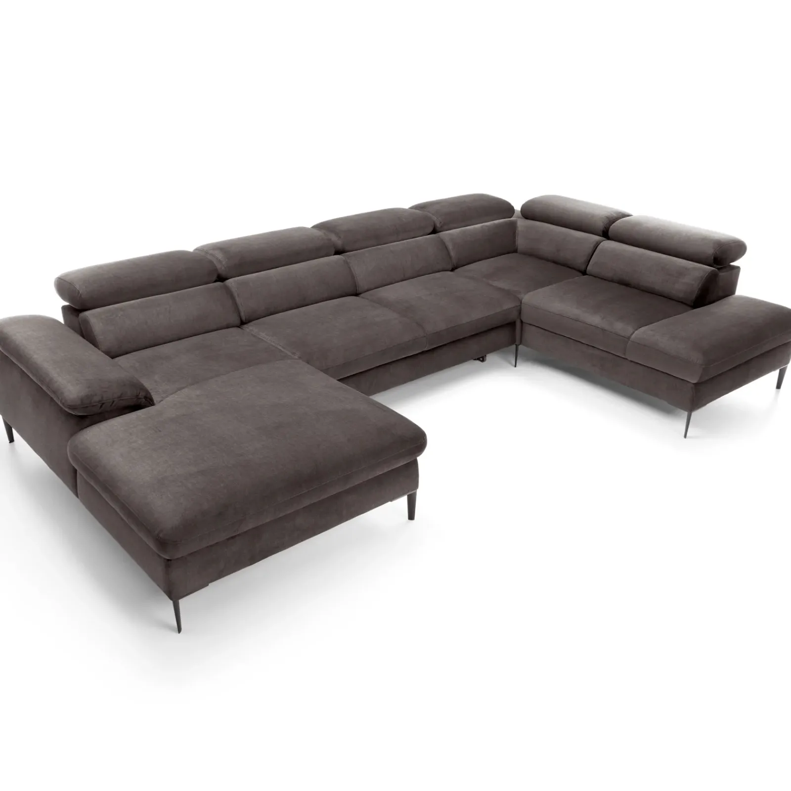 Garnero Arredamenti Divani Angolari|Divani Letto-Divano letto regolabile angolare destro 5 posti 353x214cm tessuto tortora scuro Calmora Tessuto Vellutato Vogue Tortora Scuro