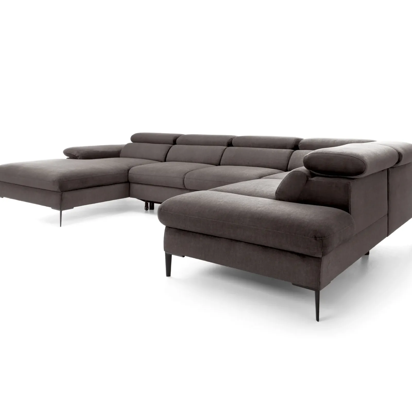 Garnero Arredamenti Divani Angolari|Divani Letto-Divano letto regolabile angolare destro 5 posti 353x214cm tessuto tortora scuro Calmora Tessuto Vellutato Vogue Tortora Scuro