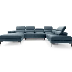 Garnero Arredamenti Divani Angolari|Divani Letto-Divano letto regolabile angolare destro 5 posti 353x214cm tessuto azzurro Calmora Tessuto Vellutato Vogue Azzurro